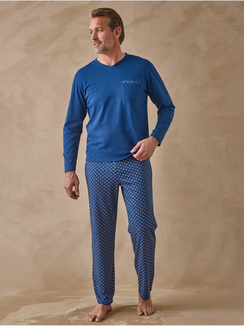 Pyjama homme maille jersey coton - DAXON Bleu - Kiabi