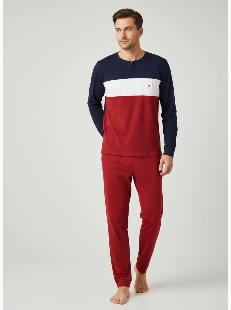 Pyjama Homme Tricolore Microfibre Stretch C2520 Bordeaux - Kiabi