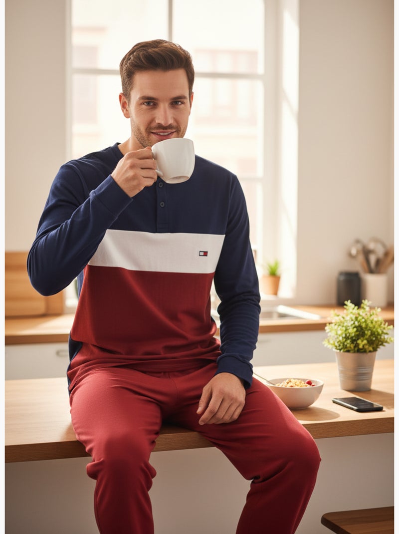 Pyjama Homme Tricolore Microfibre Stretch C2520 Bordeaux - Kiabi