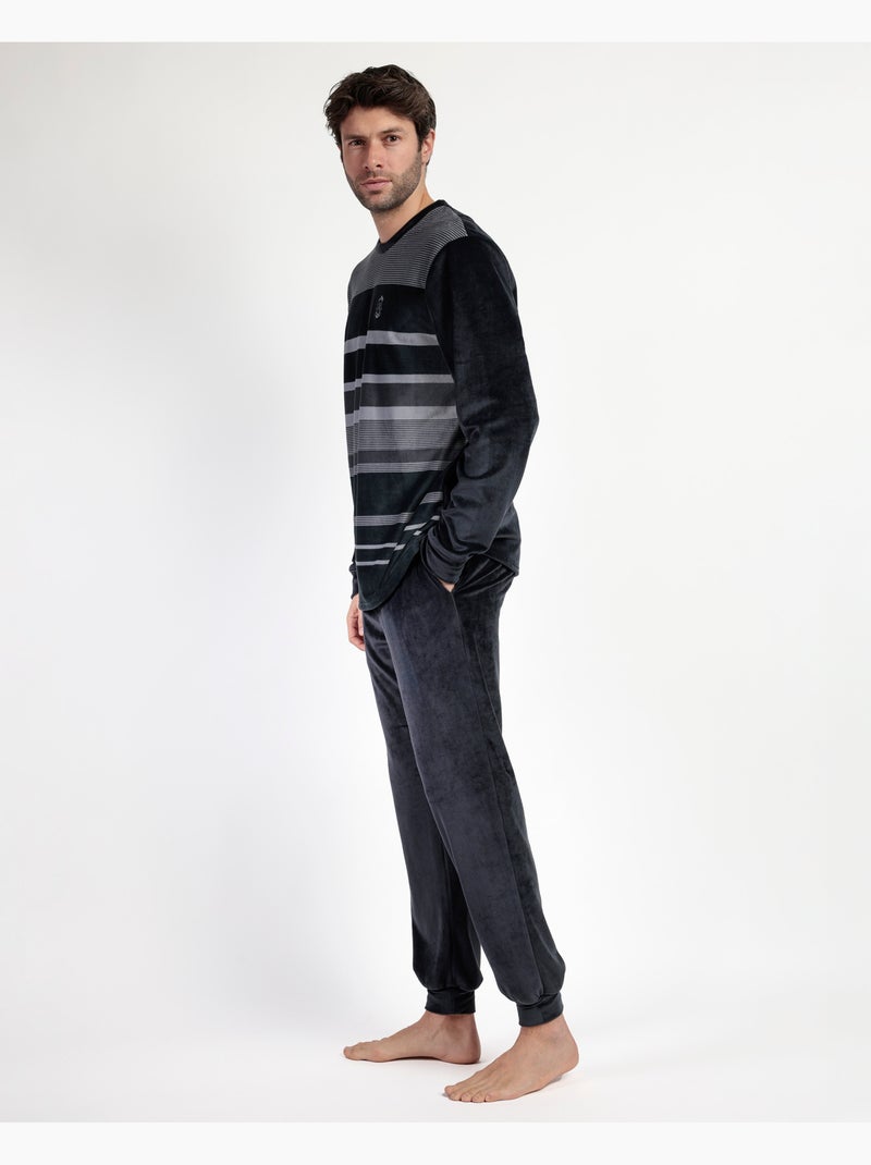 Pyjama Hype à manches longues et rayures en velours pour homme ADMAS CLASSIC Gris foncé - Kiabi