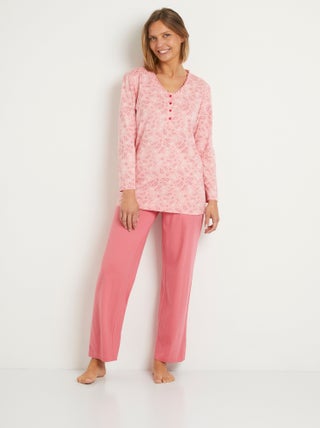 Pyjama imprimé boutonné coton manches longues