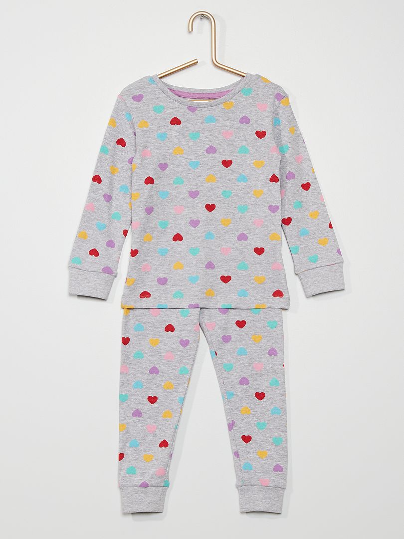Pyjama imprimé 'cœurs' gris - Kiabi