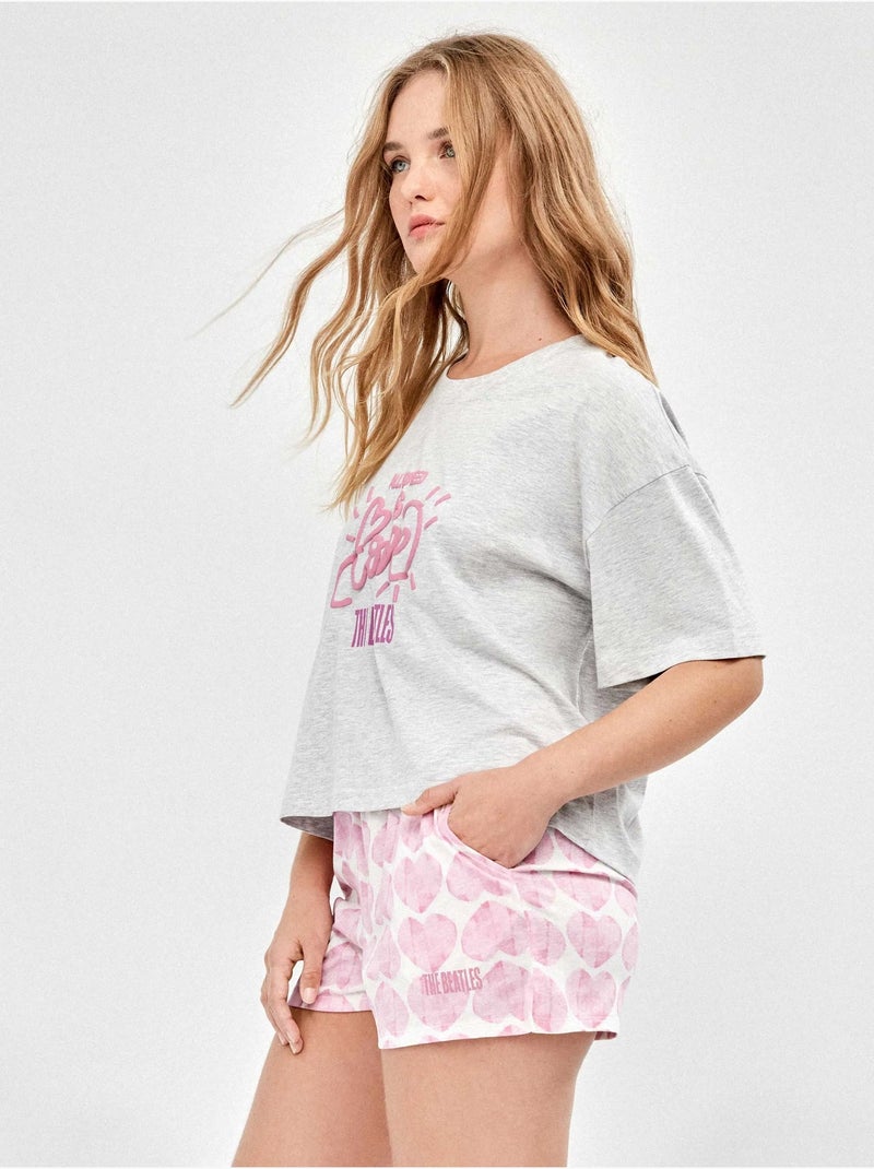 Pyjama imprimé collection the beatles Gris chiné - Kiabi