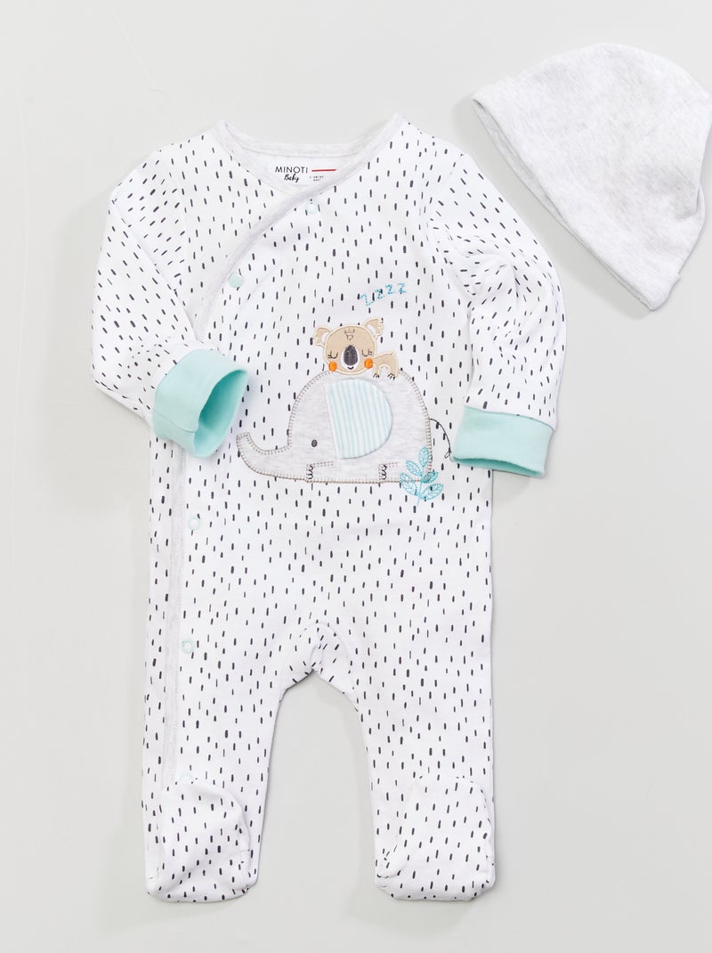 Pyjama imprimé en coton écru/gris - Kiabi