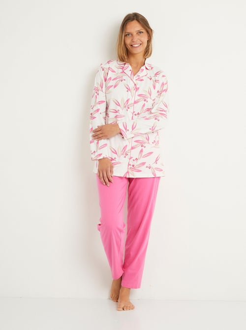 Pyjama imprimé veste boutonnée coton - Afibel - Kiabi