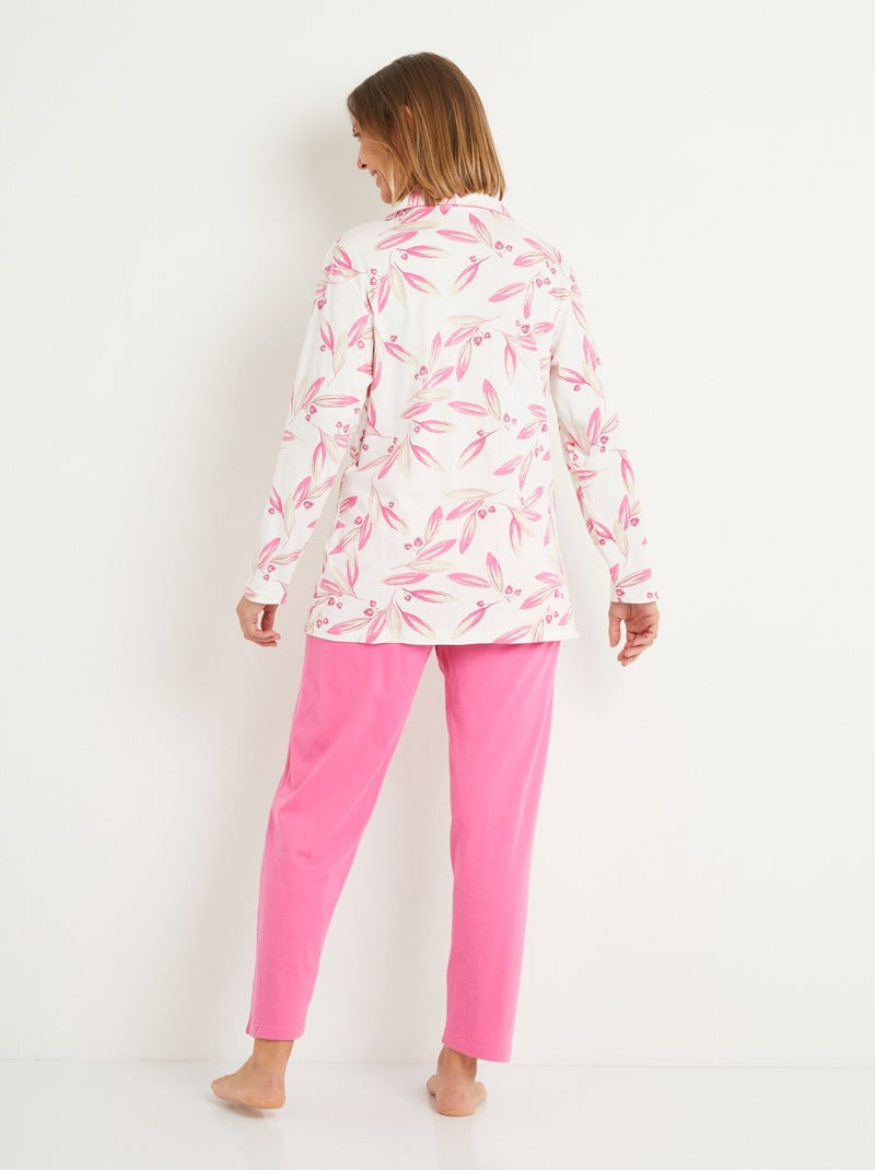 Pyjama imprimé veste boutonnée coton - Afibel Rose - Kiabi