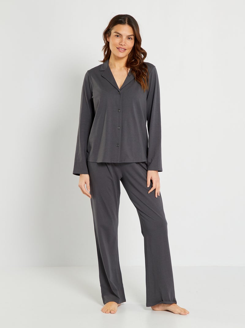 Pyjama jersey - 2 pièces gris foncé - Kiabi