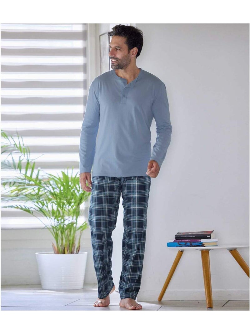 Pyjama Jersey à Carreaux Détente   - ATLAS FOR MEN Bleu ciel - Kiabi