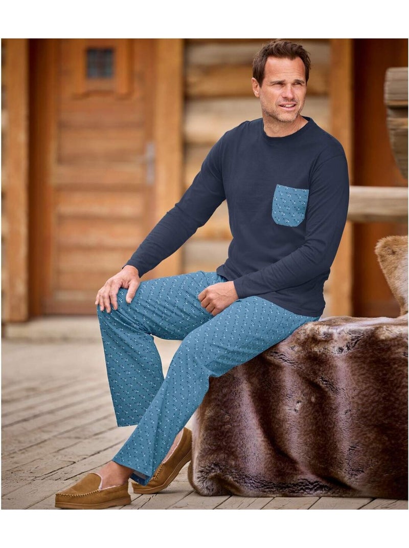 Pyjama jersey bicolore blue fantaisie   - atlas for men Bleu marine - Kiabi