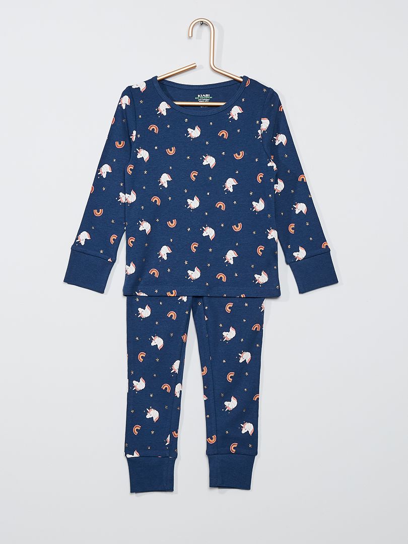Pyjama jersey bleu marine licornes - Kiabi