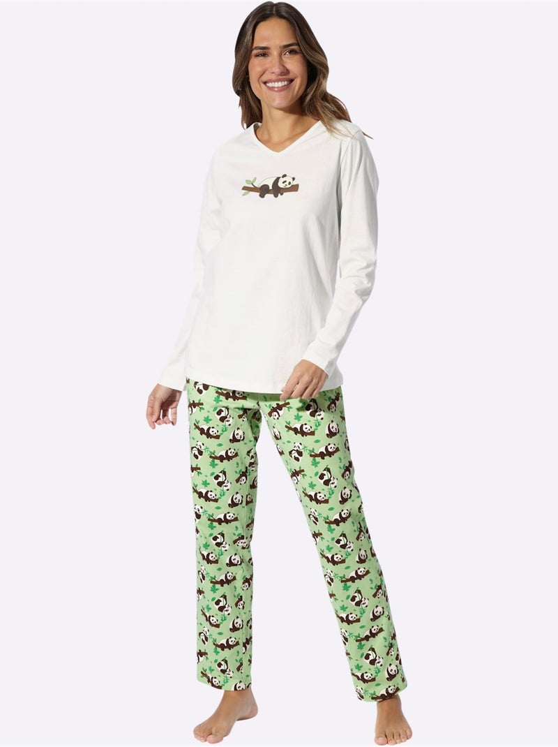 Pyjama Jersey Fin - Taille Standard - Moda Vilona Beige/Vert - Kiabi