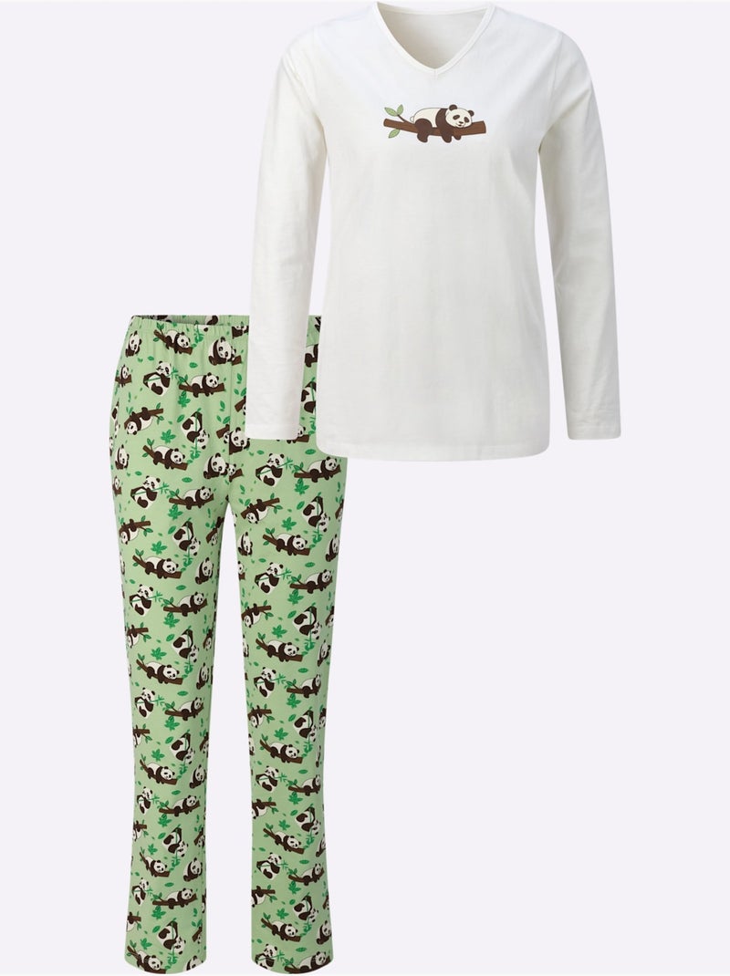 Pyjama Jersey Fin - Taille Standard - Moda Vilona Beige/Vert - Kiabi