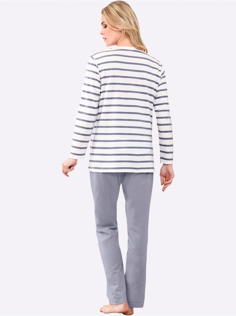 Pyjama jersey fin - taille standard - moda vilona Blanc Blanc Bleu - Kiabi