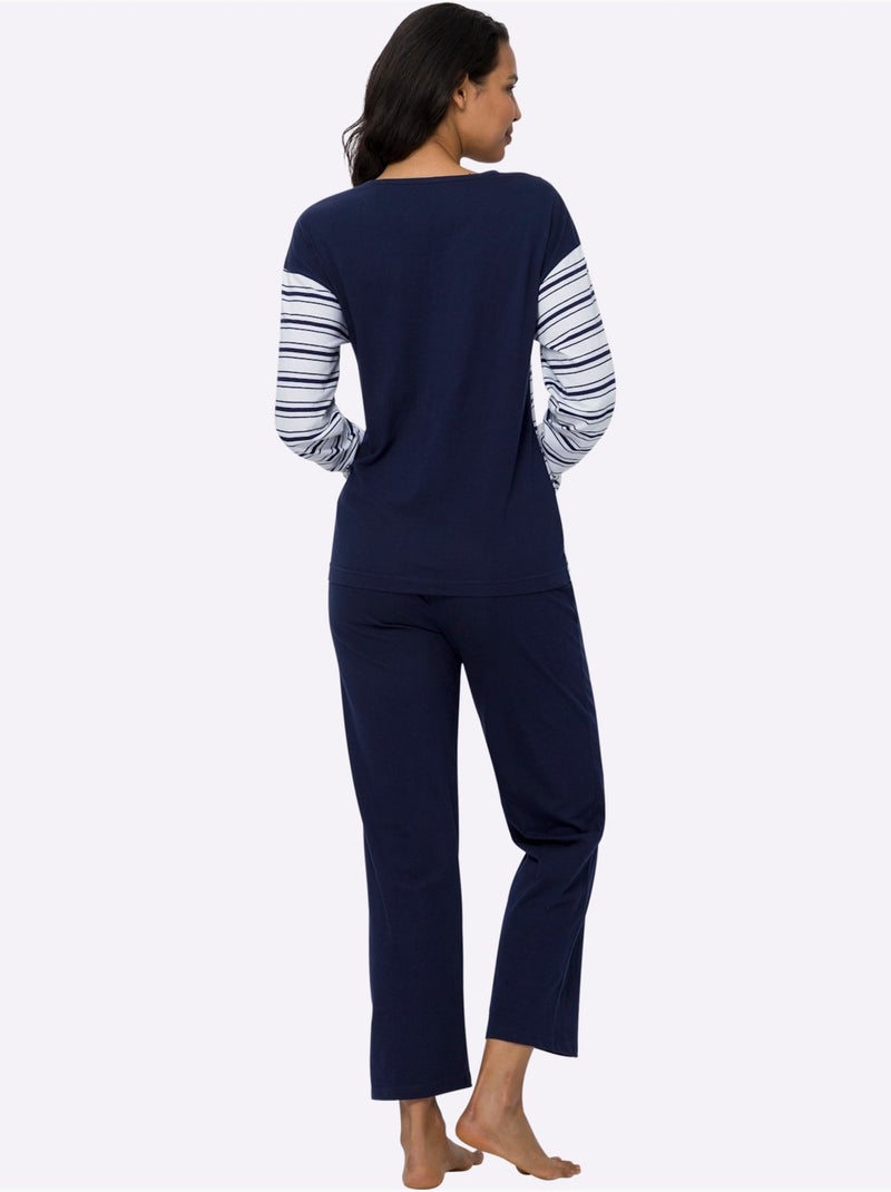 Pyjama Jersey Fin - Taille Standard - Moda Vilona Blanc Bleu marine - Kiabi
