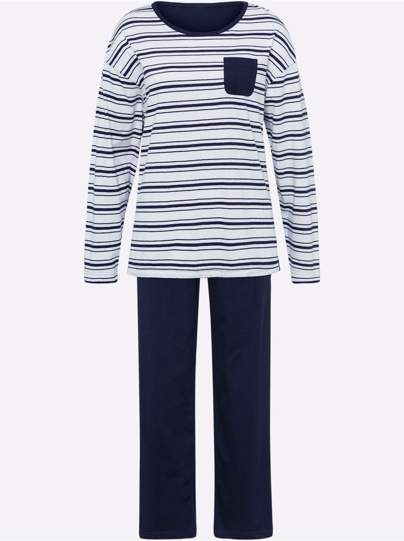Pyjama Jersey Fin - Taille Standard - Moda Vilona Blanc Bleu marine - Kiabi