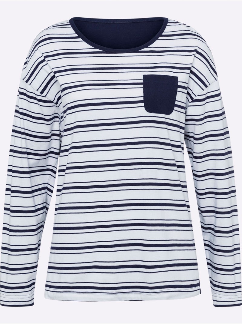 Pyjama Jersey Fin - Taille Standard - Moda Vilona Blanc Bleu marine - Kiabi