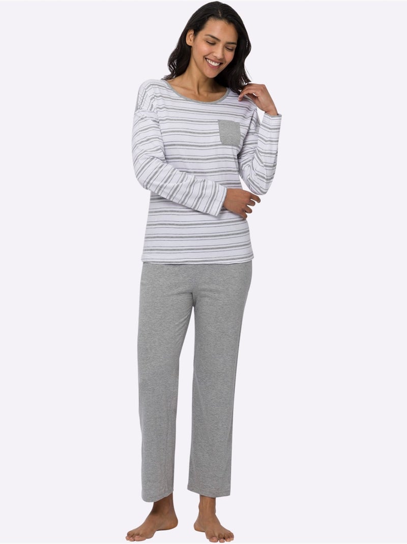 Pyjama Jersey Fin - Taille Standard - Moda Vilona Blanc Gris - Kiabi