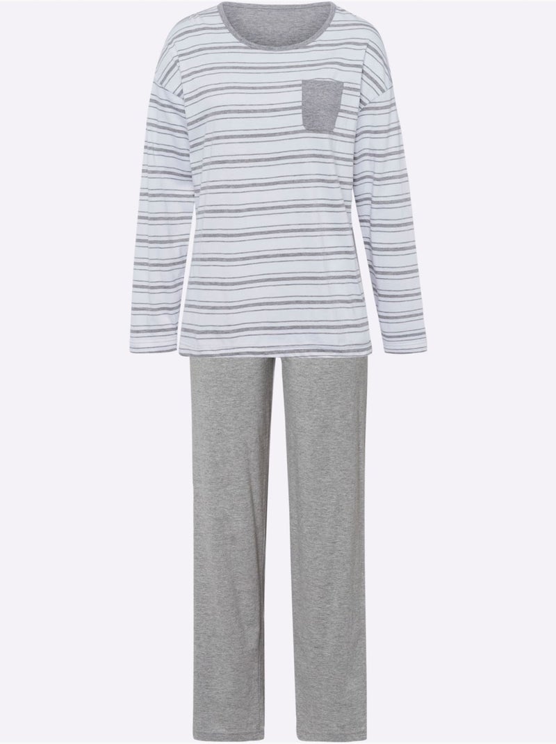 Pyjama Jersey Fin - Taille Standard - Moda Vilona Blanc Gris - Kiabi