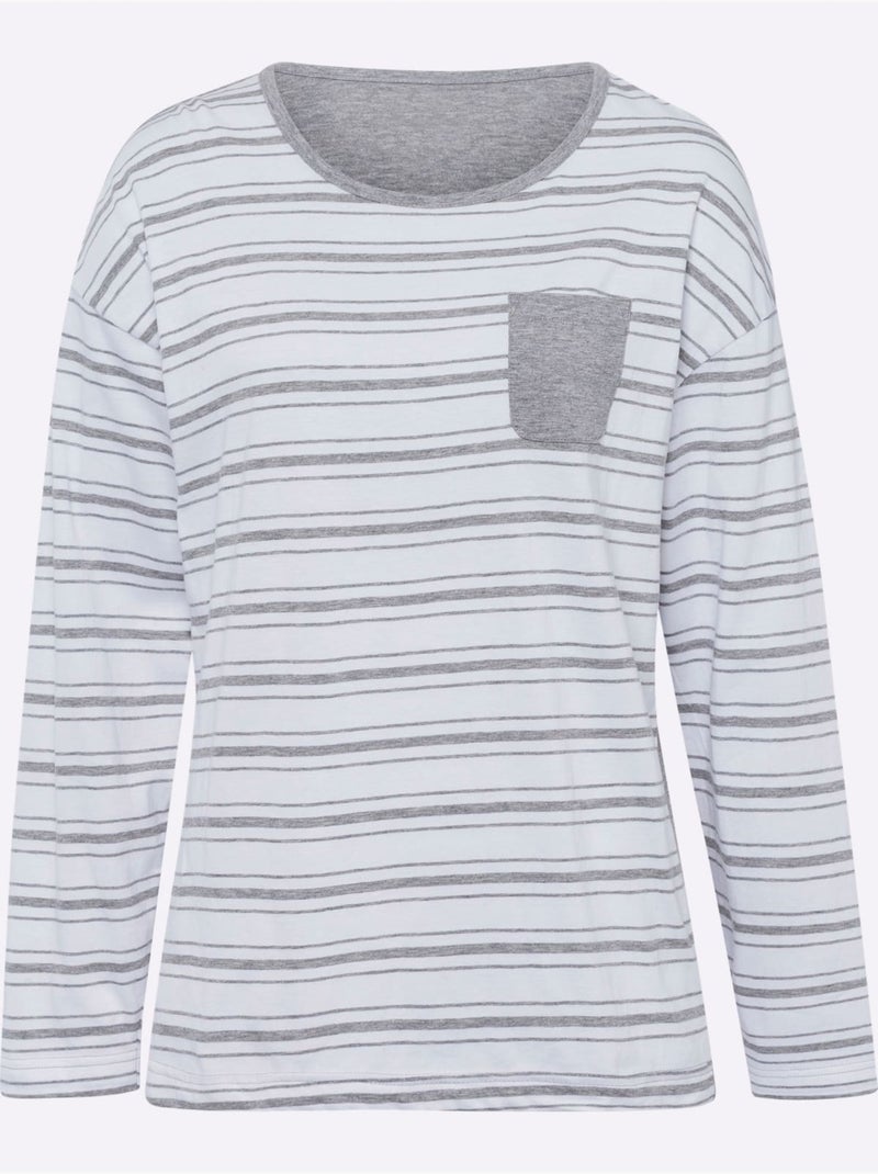 Pyjama Jersey Fin - Taille Standard - Moda Vilona Blanc Gris - Kiabi