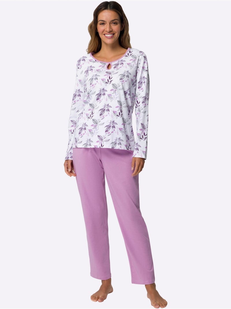 Pyjama jersey fin - taille standard - moda vilona Blanc Rose - Kiabi