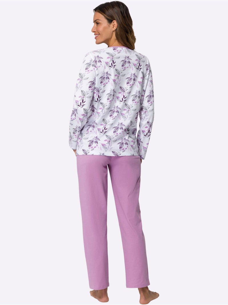 Pyjama jersey fin - taille standard - moda vilona Blanc Rose - Kiabi