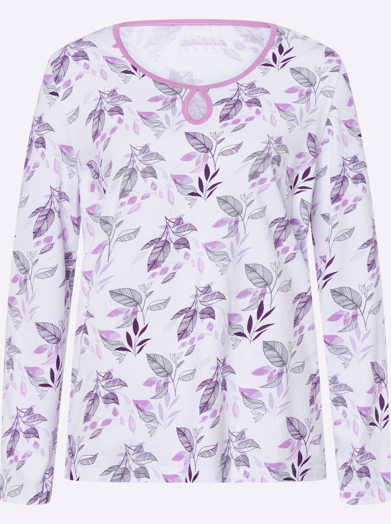 Pyjama jersey fin - taille standard - moda vilona Blanc Rose - Kiabi
