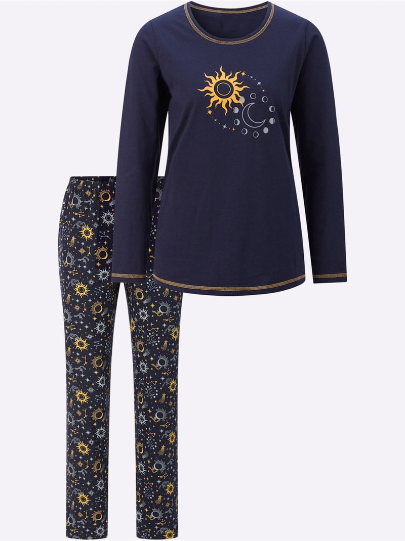 Pyjama Jersey Fin - Taille Standard - Moda Vilona Bleu Orange - Kiabi