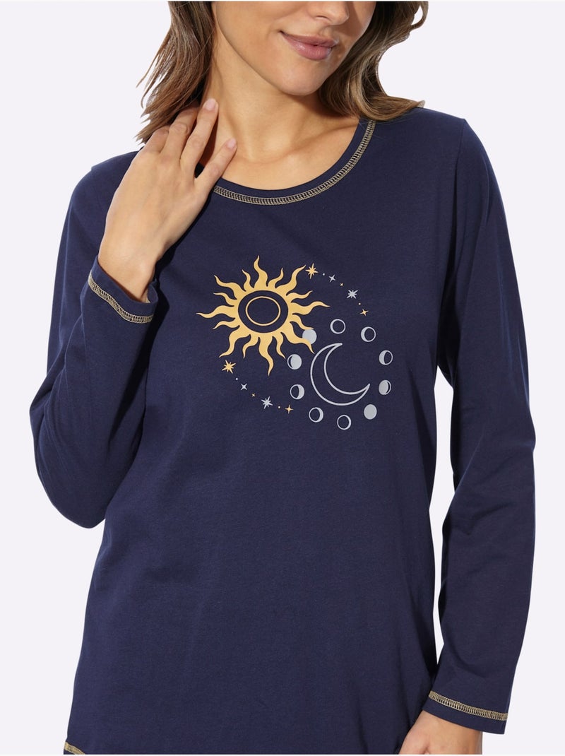 Pyjama Jersey Fin - Taille Standard - Moda Vilona Bleu Orange - Kiabi