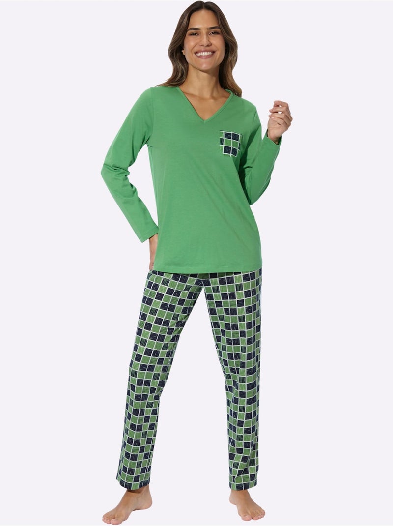 Pyjama Jersey Fin - Taille Standard - Moda Vilona Bleu Vert Bleu - Kiabi