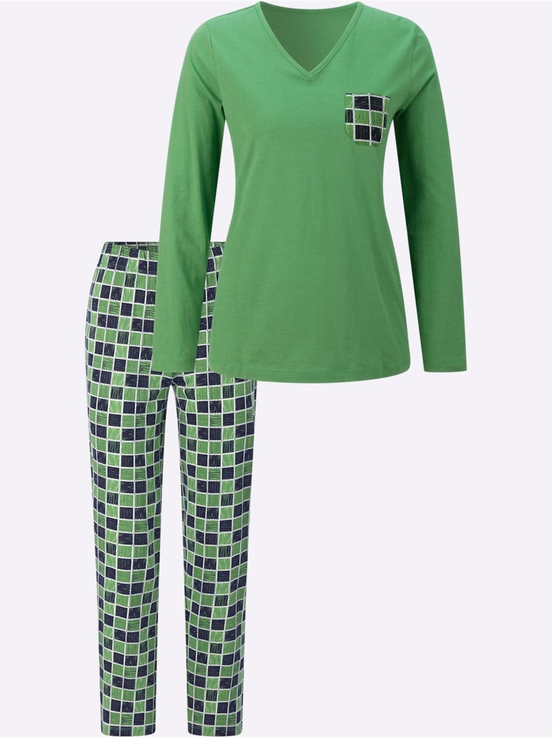 Pyjama Jersey Fin - Taille Standard - Moda Vilona Bleu Vert Bleu - Kiabi