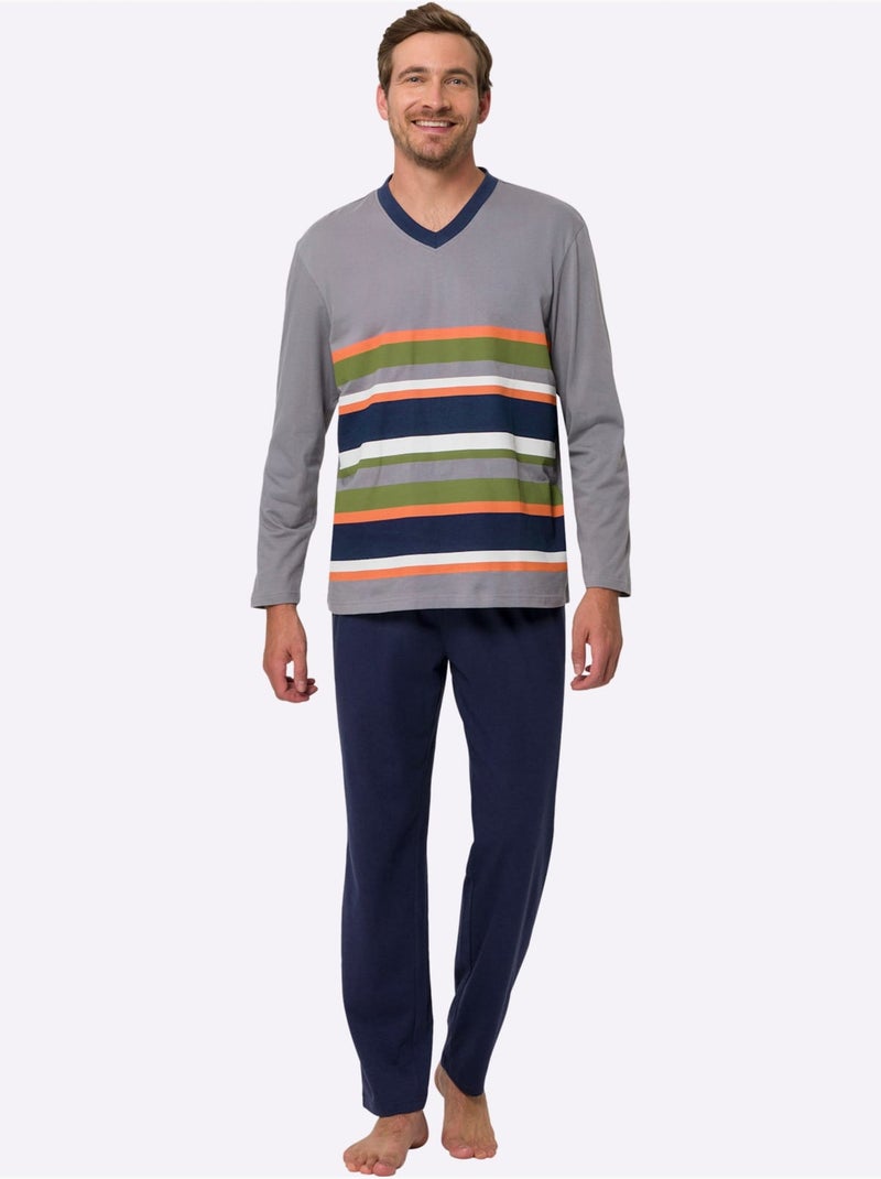 Pyjama jersey fin - taille standard - moda vilona Gris Bleu marine Gris - Kiabi