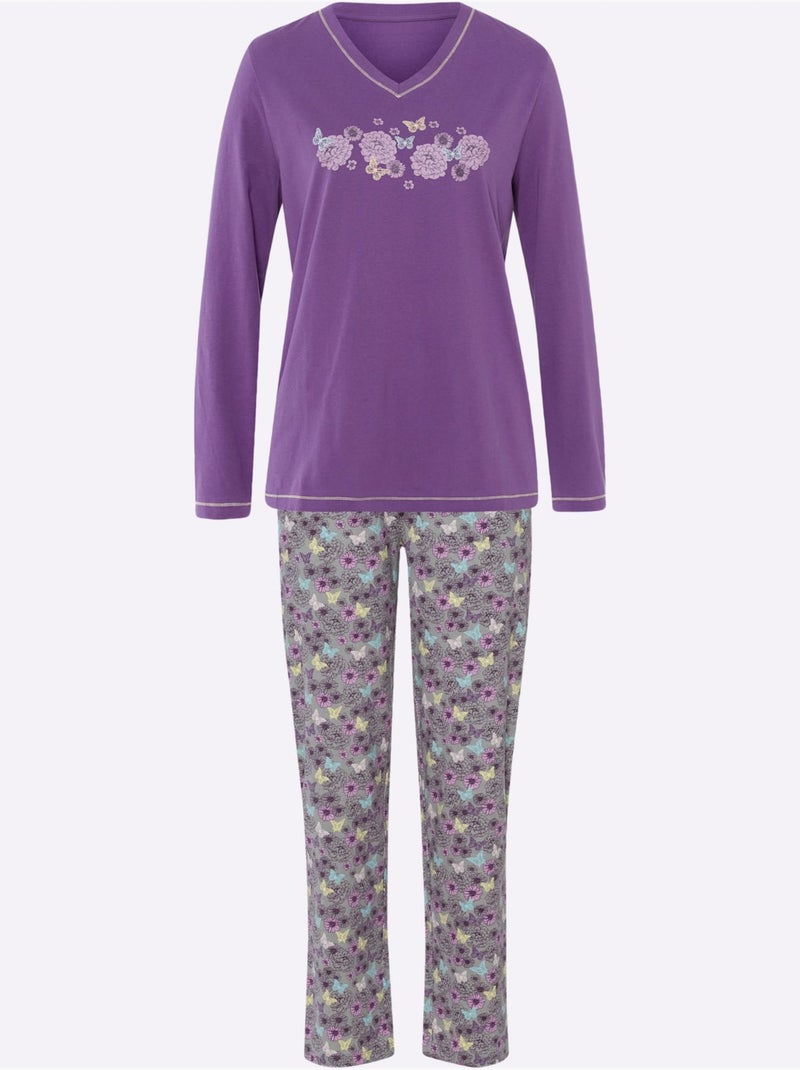 Pyjama Jersey Fin - Taille Standard - Moda Vilona Gris Violet Gris - Kiabi
