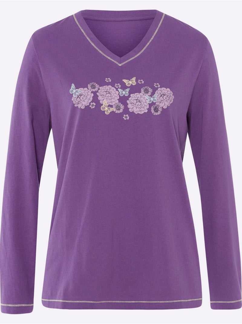 Pyjama Jersey Fin - Taille Standard - Moda Vilona Gris Violet Gris - Kiabi