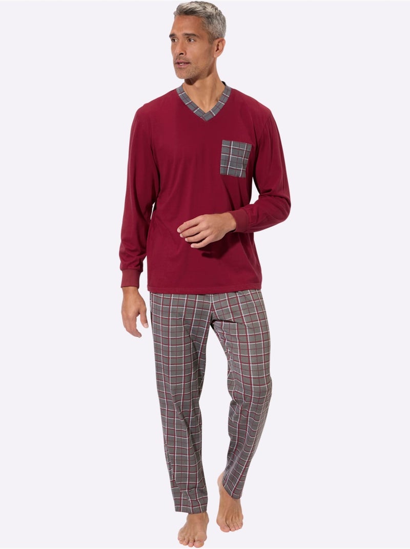 Pyjama jersey fin - taille standard - moda vilona Noir Rouge Gris - Kiabi