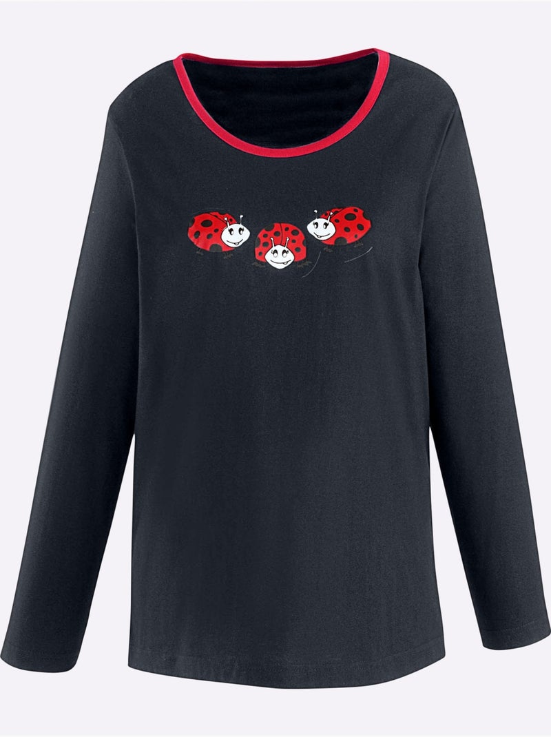Pyjama jersey fin - taille standard - moda vilona Noir Rouge - Kiabi