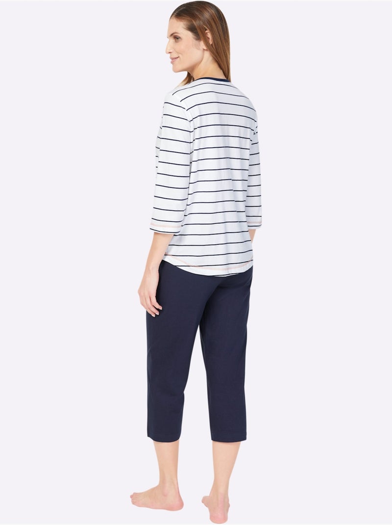 Pyjama jersey fin - taille standard - witt Blanc Bleu marine - Kiabi