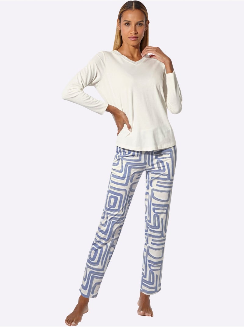 Pyjama Jersey Fin - Taille Standard - Witt Blanc Bleu - Kiabi