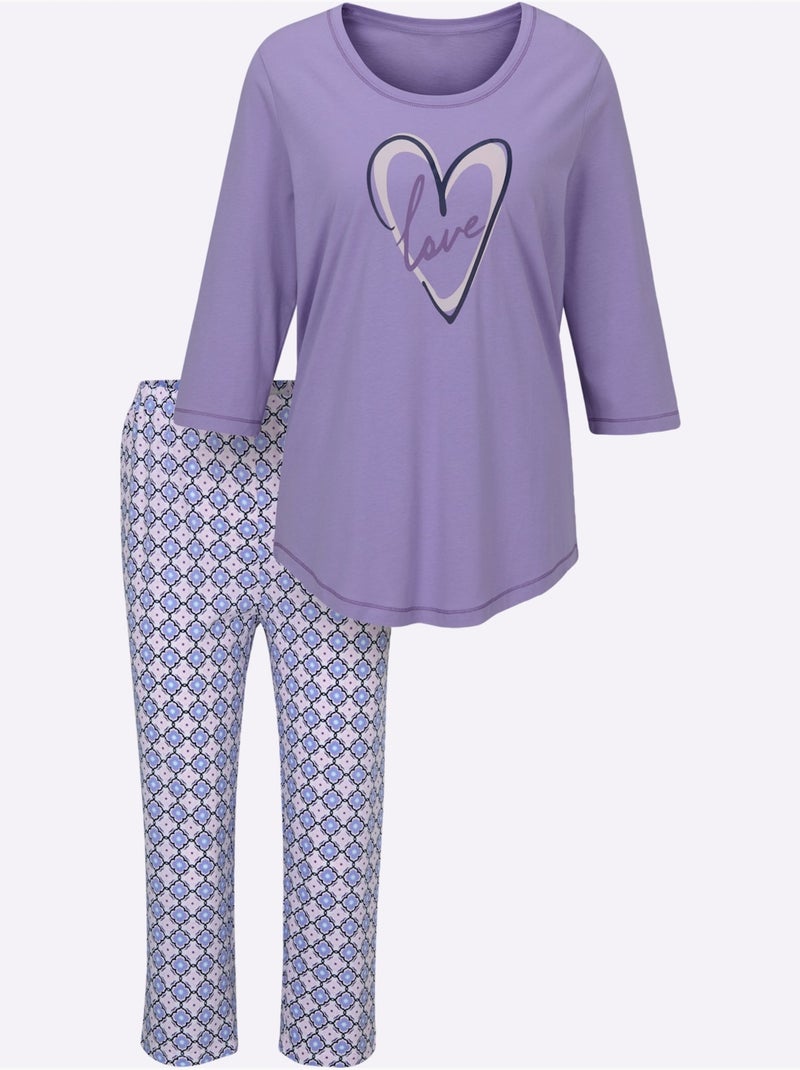 Pyjama jersey fin - taille standard - witt Blanc Violet - Kiabi