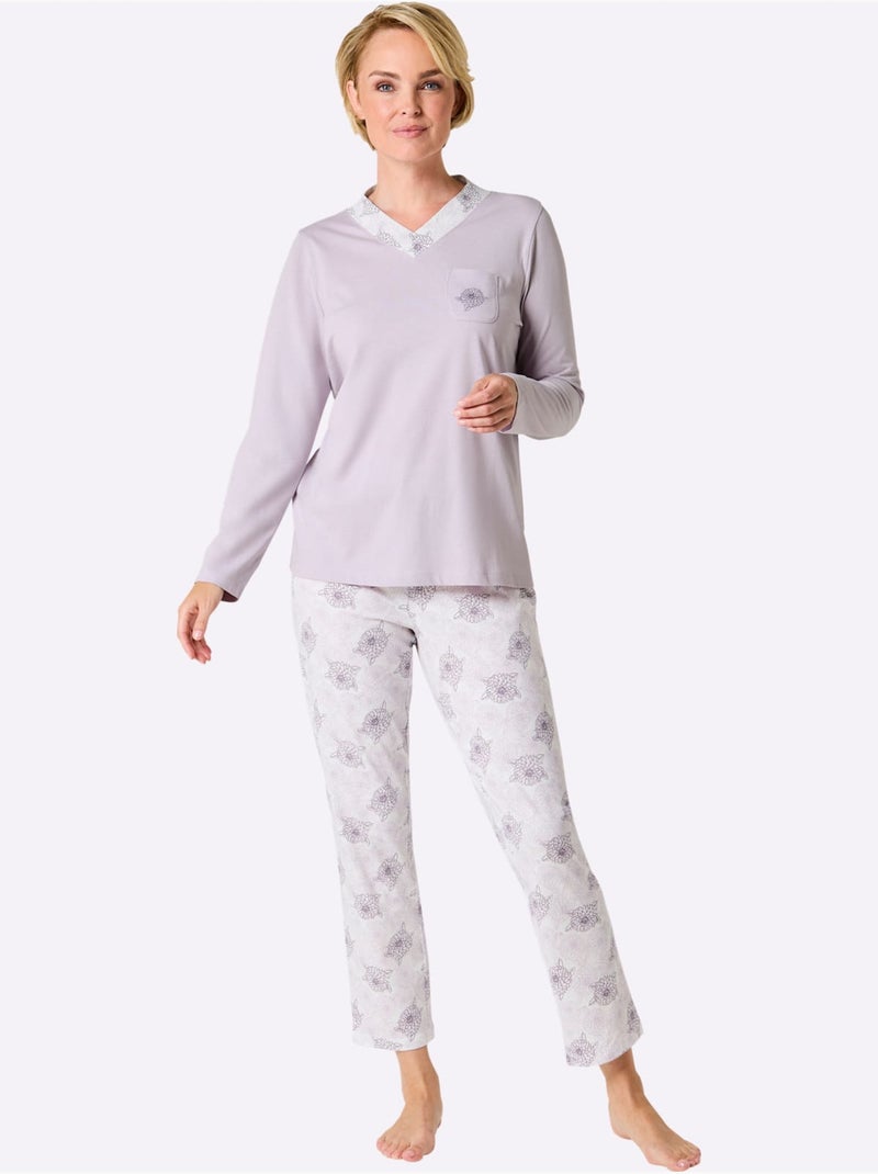 Pyjama Jersey Fin - Taille Standard - Witt Blanc Violet - Kiabi