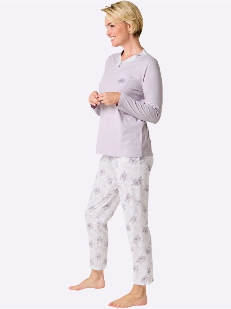 Pyjama Jersey Fin - Taille Standard - Witt Blanc Violet - Kiabi