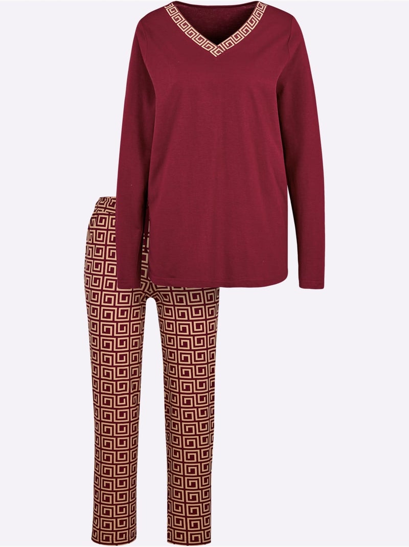 Pyjama Jersey Fin - Taille Standard - Witt Ecru/Rouge - Kiabi