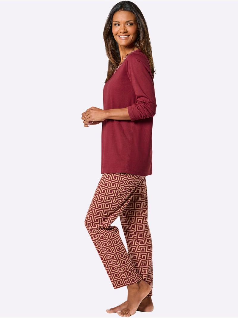 Pyjama Jersey Fin - Taille Standard - Witt Ecru/Rouge - Kiabi