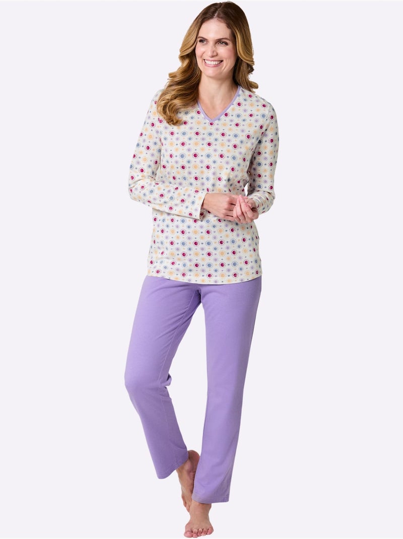 Pyjama Jersey Fin - Taille Standard - Witt Écru/Violet - Kiabi