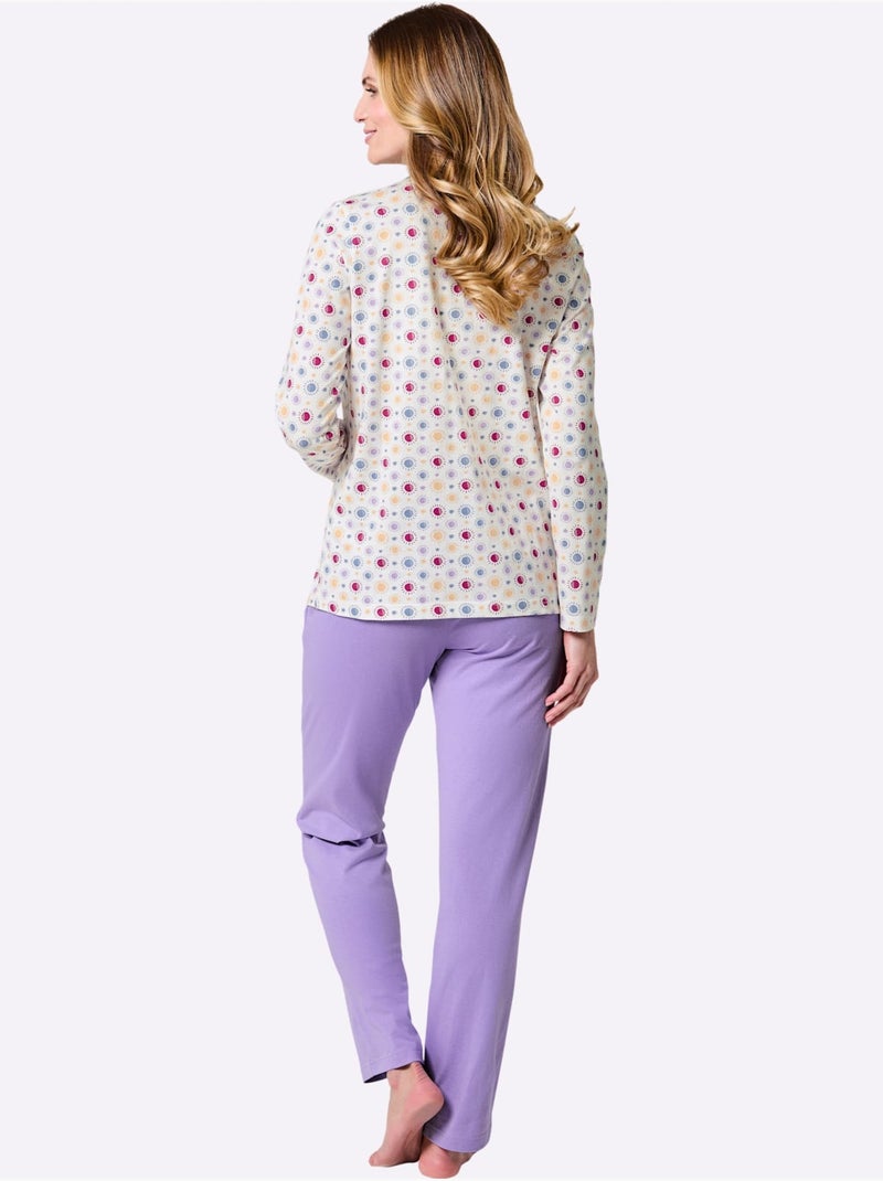 Pyjama Jersey Fin - Taille Standard - Witt Écru/Violet - Kiabi