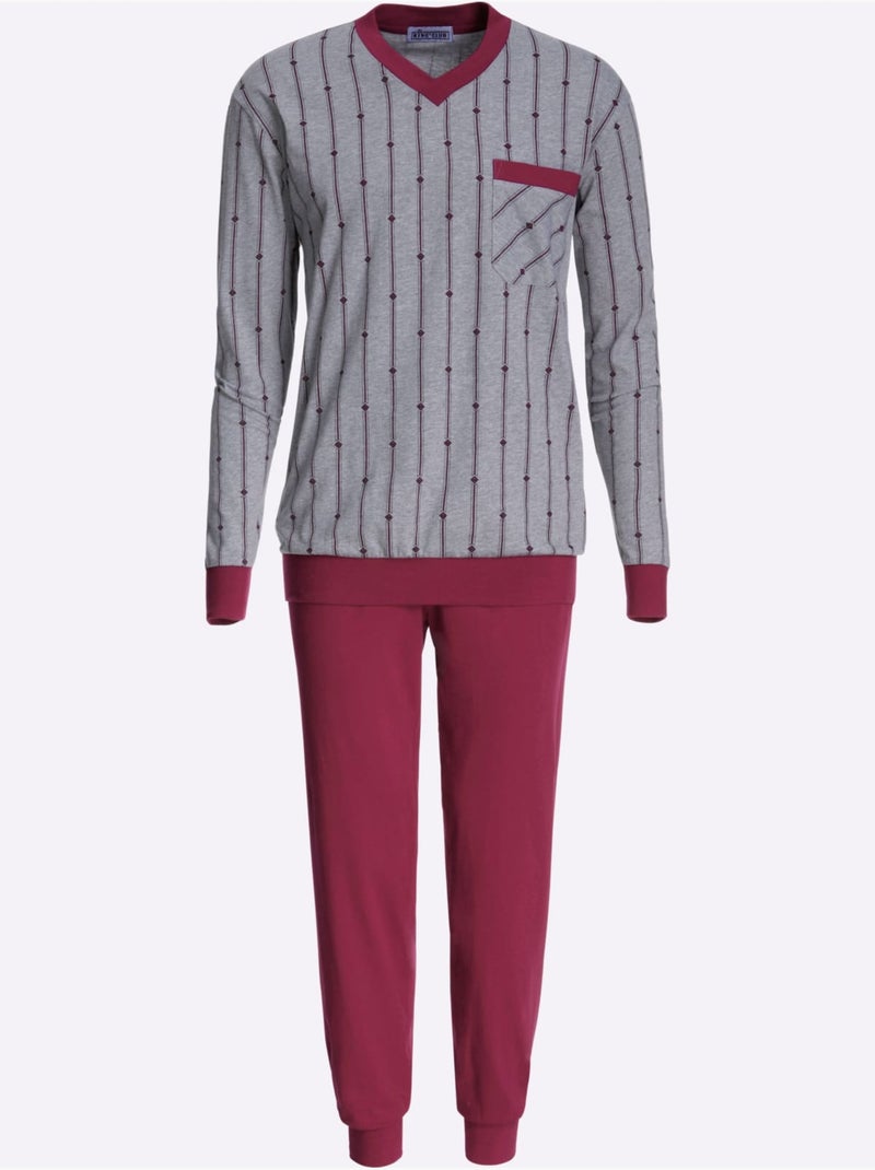 Pyjama Jersey Fin - Taille Standard - Witt Gris Bordeaux - Kiabi