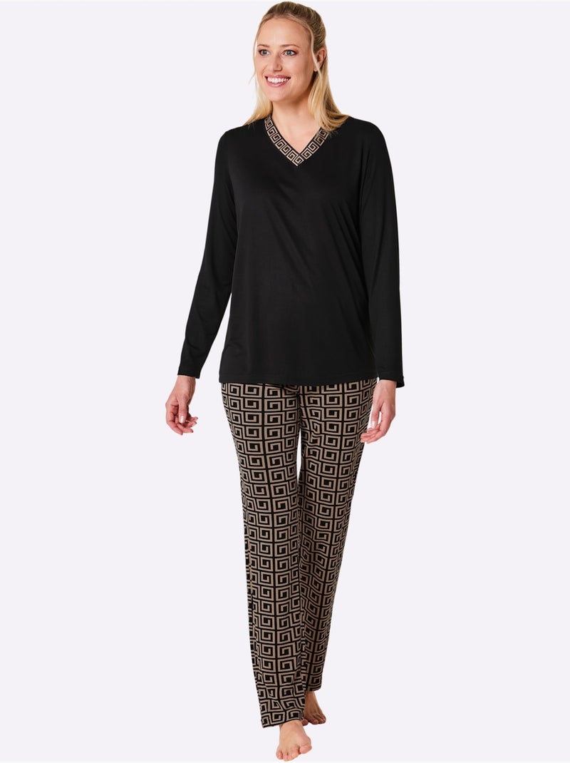 Pyjama Jersey Fin - Taille Standard - Witt Noir Beige - Kiabi