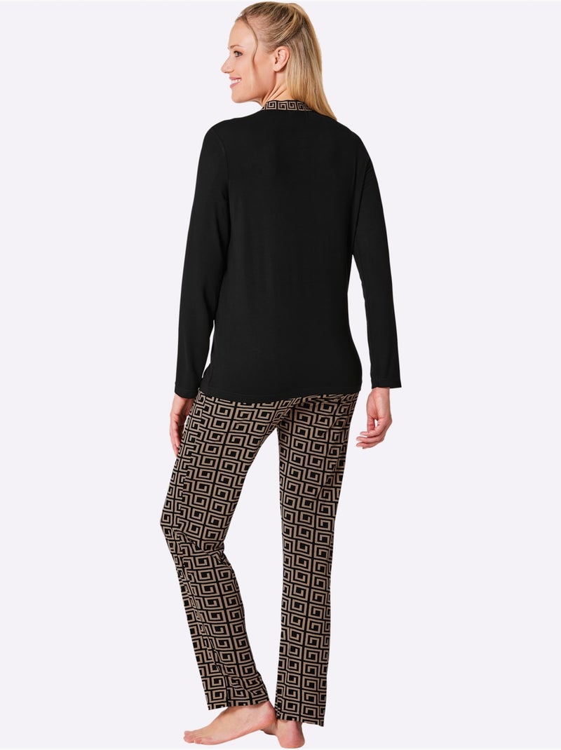 Pyjama Jersey Fin - Taille Standard - Witt Noir Beige - Kiabi