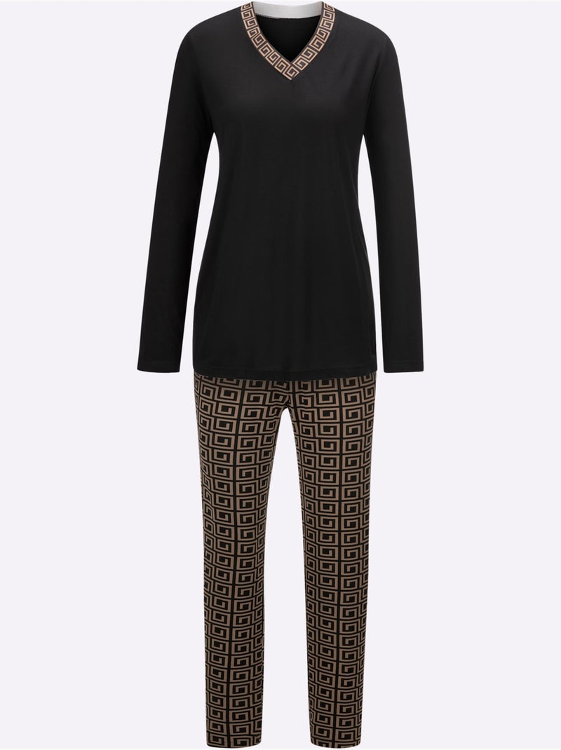 Pyjama Jersey Fin - Taille Standard - Witt Noir Beige - Kiabi