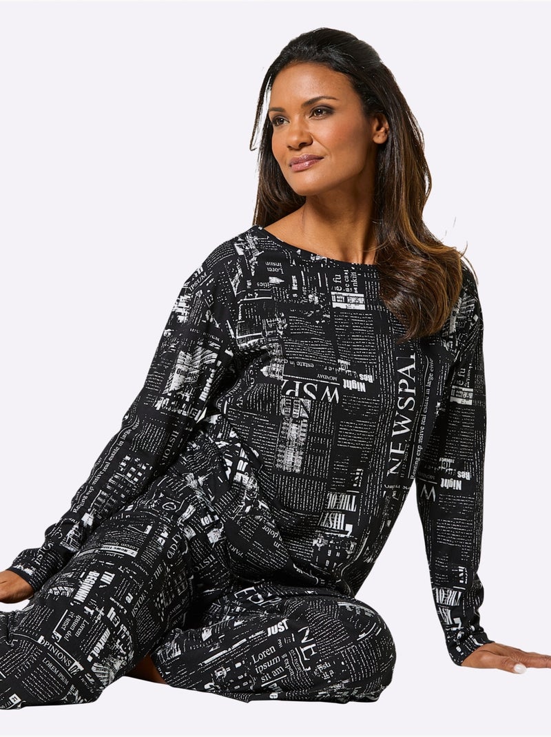 Pyjama Jersey Fin - Taille Standard - Witt Noir Blanc - Kiabi