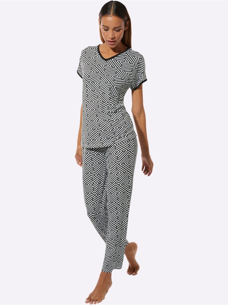 Pyjama Jersey Fin - Taille Standard - Witt Noir Blanc - Kiabi